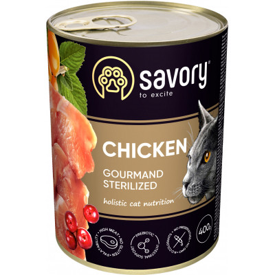 Вологий корм для кішок Savory Cat Can Adult Sterilised курка 400 г (4820232630761) Вінниця - фото 1
