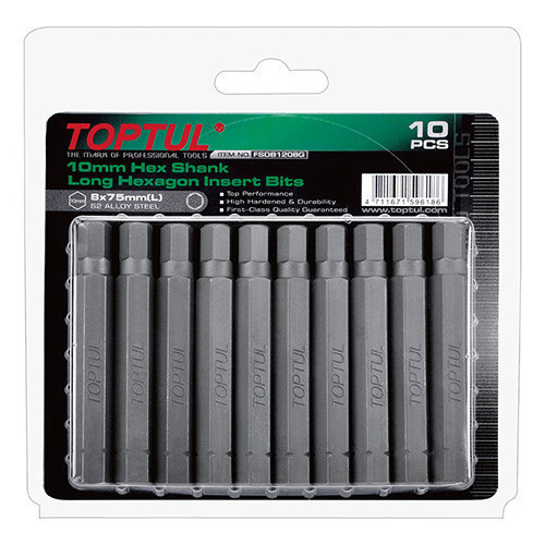 Набор насадок отверточных TOPTUL 10мм L75мм HEX 6мм 10ед. FSDB1206G Одесса - изображение 1