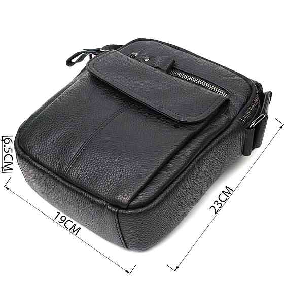 Вертикальная мужская сумка на плечо из натуральной кожи Vintage 22248 Черная Киев