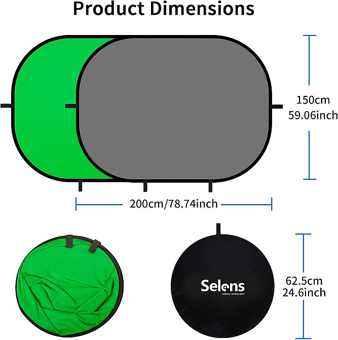 Фотофон двосторонній зеленого/ сірого кольору 180 × 200 см Selens Луцьк - фото 4