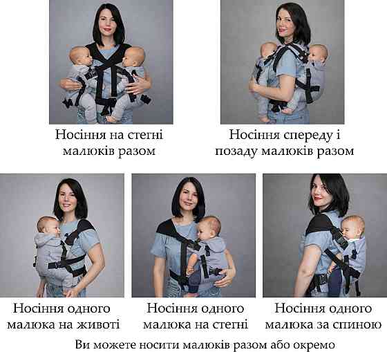 Універсальний ерго рюкзак для двійні 5 в 1 слінг - рюкзак для носіння близнюків з 4 до 18 місяців Coolbabka чорний Кривий Ріг