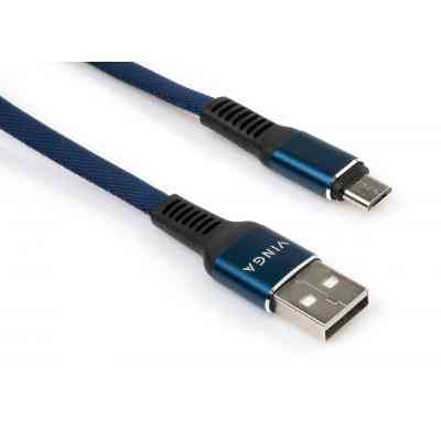 Дата кабель USB 2.0 AM to Micro 5P 1m flat nylon blue Vinga (VCPDCMFNB1B) Винница