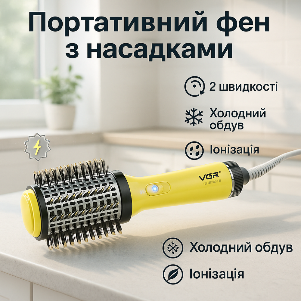 Фены стайлеры для волос VGR V-497, Фен щетка для завивки и выпрямления, Электрофен с насадками IW-14 Львов - изображение 16