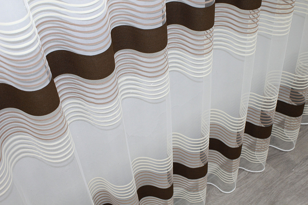 Тюль VR-Textil 1309т Терція Фатин смужки Венге з бежевим та какао 300х270 см (42-0008) Київ - фото 7