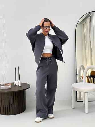 Жіночий теплий костюм-двійка з широкими штанами Графітовий 48/52 Харків