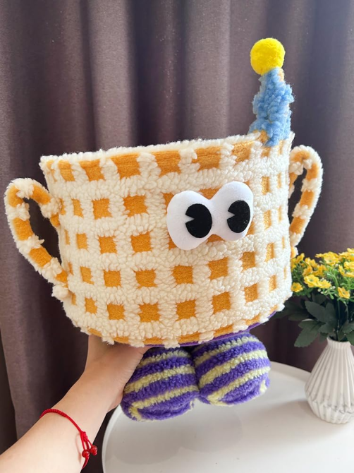 Корзина для игрушек плюшевый органайзер в детскую комнату мягкий для вещей и игрушек детская желтая в клетку Каменец-Подольский - изображение 2