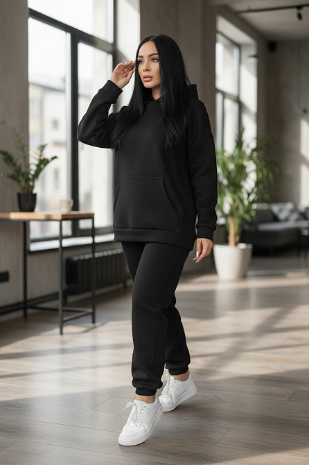 Жіночий спортивний теплий костюм тринитка на флісі XL-2XL Чорний Харків - фото 7
