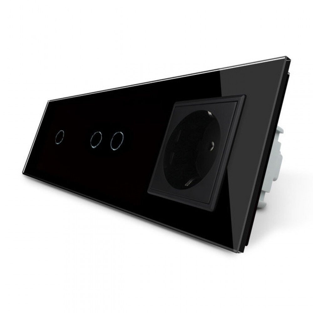 Сенсорний вимикач 3 сенсора (1-2) 1 розетка LIVOLO чорний матовий скляний Коломия - фото 10