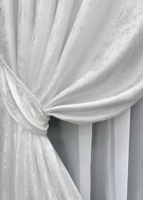 Комплект готовых штор VR-Textil Жаккард Мрамор Al1 № 1300ш Белый 150х280 см 2 шт (33-0152) Киев - изображение 5