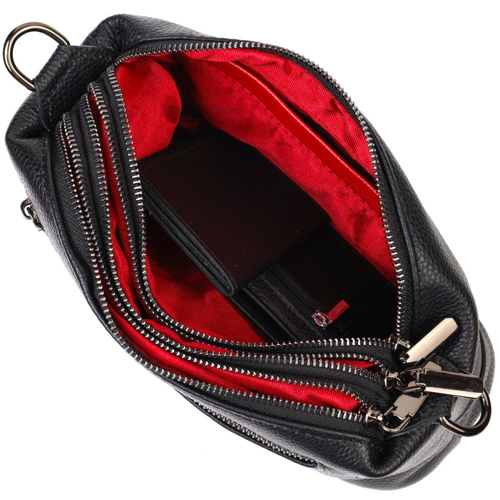 Удобная сумка на три отделения из натуральной кожи 22094 Vintage Черная Киев - изображение 7