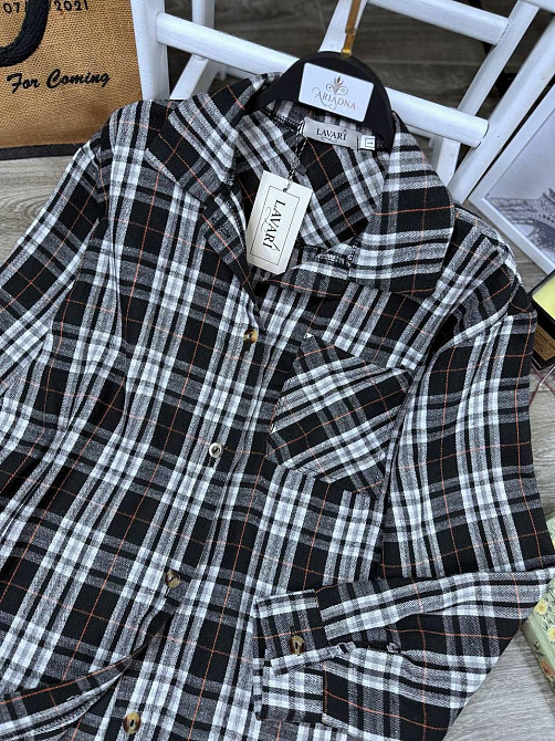 Жіноча базова сорочка в модну карту турецька фланель Чорний, 46/48 Одеса - фото 2