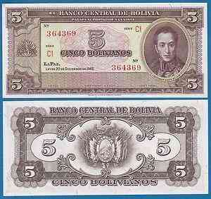 Боливия / Bolivia 5 bolivianos 1945 Pick 138d UNC Полтава