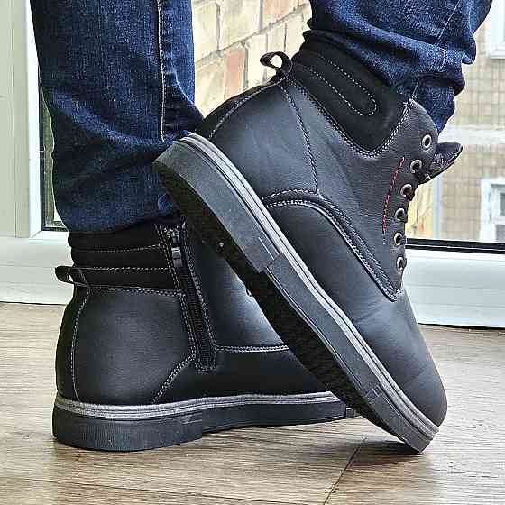 Ботинки ЗИМНИЕ Мужские Черные Кроссовки с МЕХОМ на Замке с Молнией (размеры: 41,42,43,44)- 301-1 Днепр