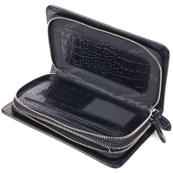 Стильна чоловіча барсетка на два відділення з натуральної фактурної шкіри з тисненням під крокодила CANPELLINI 21570 Чорна Київ