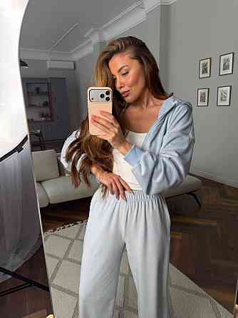 Жіночий велюровий костюм на блискавці Блакитний, 48/52 Харків