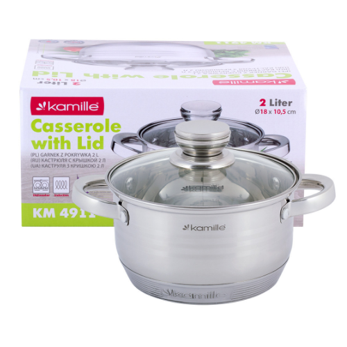 Каструля нержавіюча сталь 2л з кришкою порожнисті ручки 4911 KAMILLE Житомир - фото 5