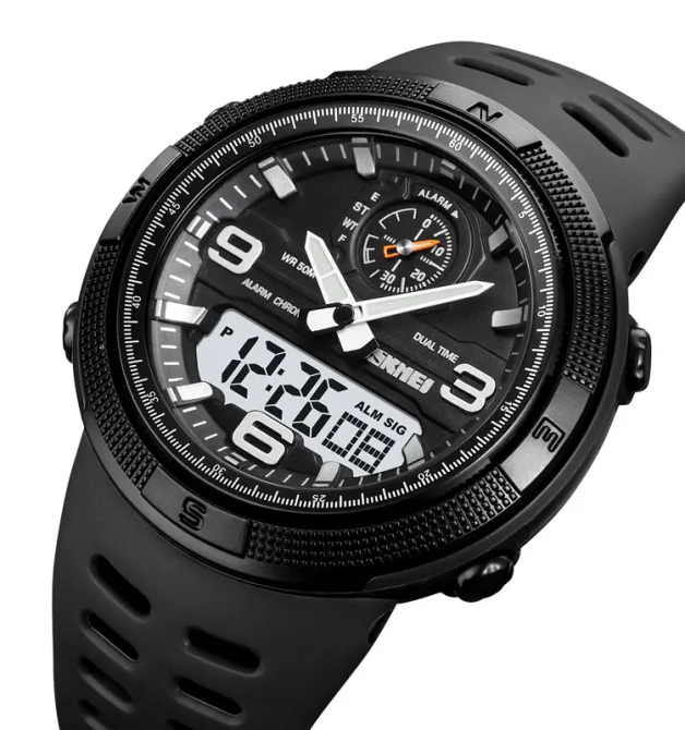 Чоловічий спортивний годинник Skmei 1655 (Чорний з білим табло) Київ - фото 2