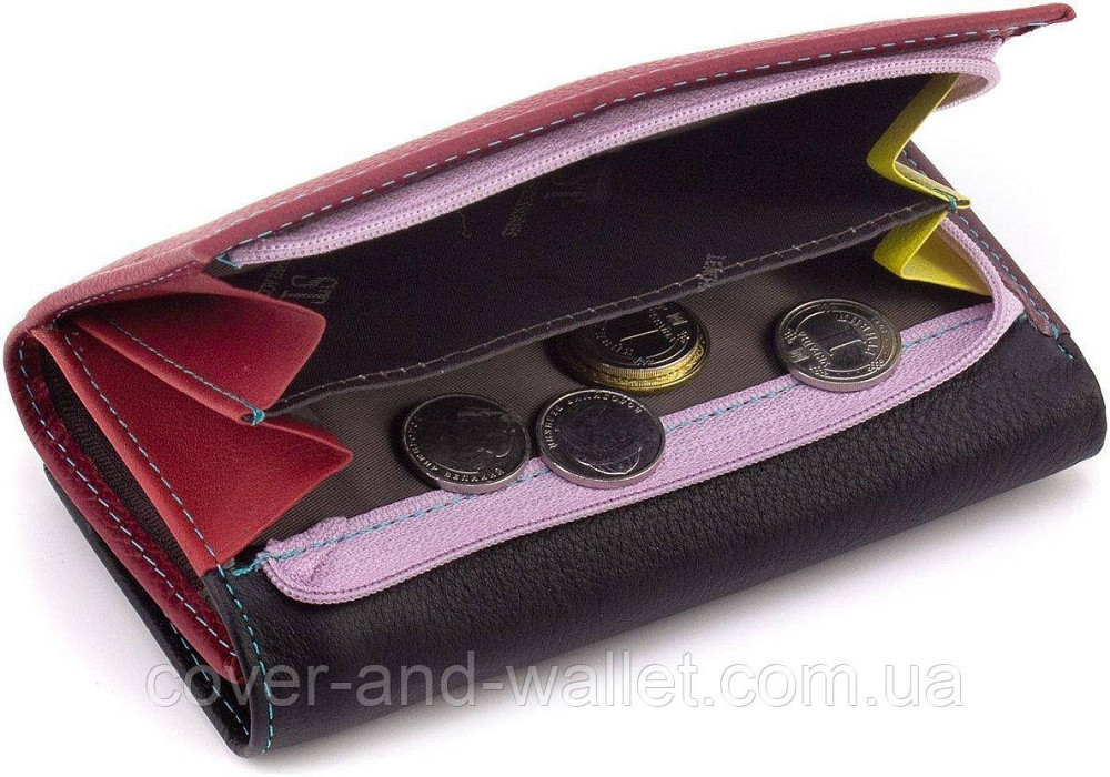 Пудровый женский кожаный кошелек на магнитах среднего размера ST 021 Черный Киев - изображение 3