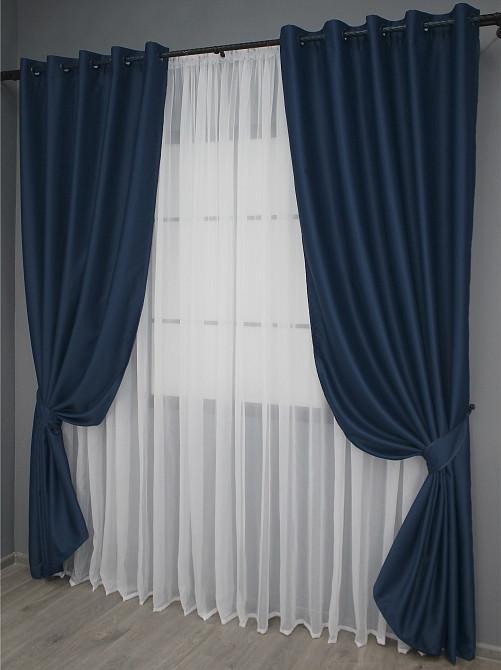 Комплект штор на люверсах VR-Textil Midnight № 1164ш Темно-синий 150х270 см 2 шт (37-0160) Киев - изображение 3