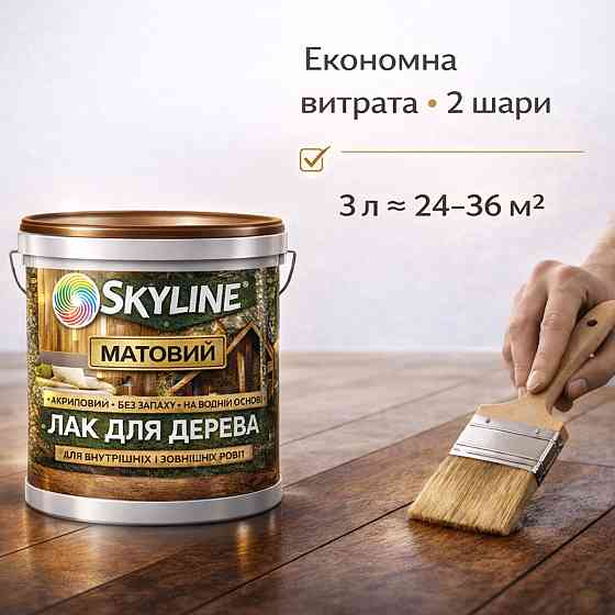 Лак для дерева Skyline матовий акриловий прозорий без запаху для внутрішніх та зовнішніх робіт 3 л Харків
