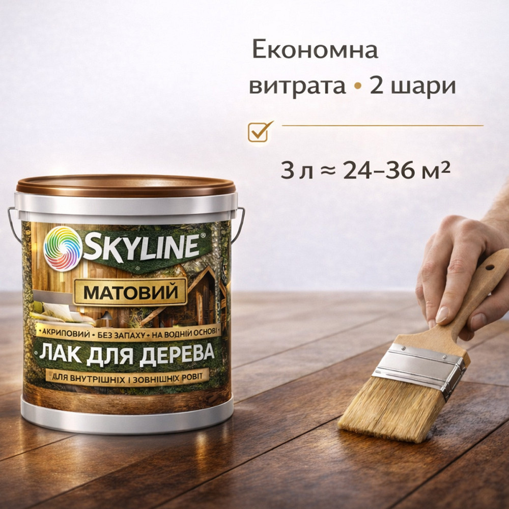 Лак для дерева Skyline матовий акриловий прозорий без запаху для внутрішніх та зовнішніх робіт 3 л Харків - фото 5