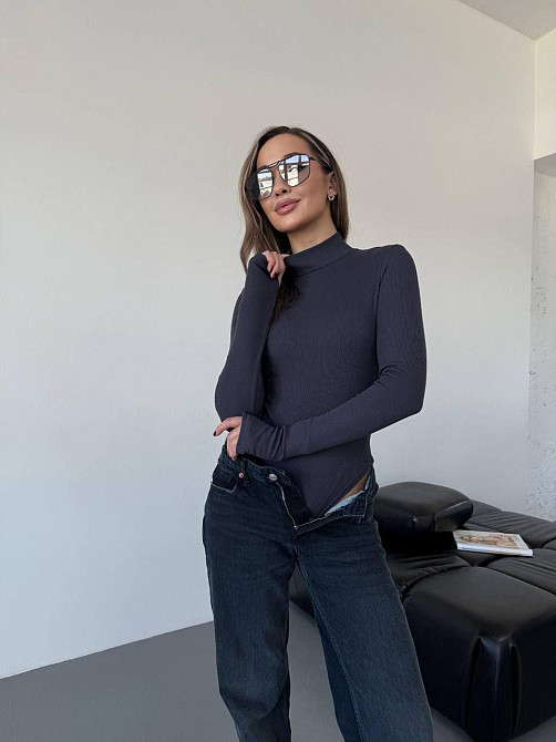 Женский стильный боди высококачественный турецкий рубчик-мустанг на флисе Графит, 42/44 Одесса - изображение 3