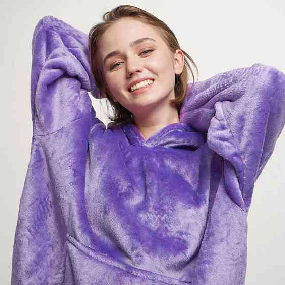 Плед толстовка с капюшоном (100х80см) HUGGLE HOODIE, Фиолетовый / Плед-худи / Оверсайз толстовка плед с капюшоном Киев