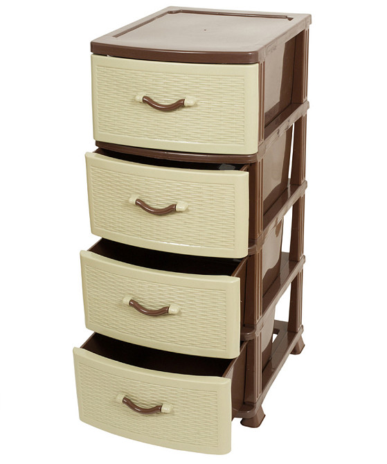 Комод пластиковий Efe Plastics 4 ящики 90х46х38, ротанг, бежево-коричневий. Ефе пластик* Одеса - фото 1