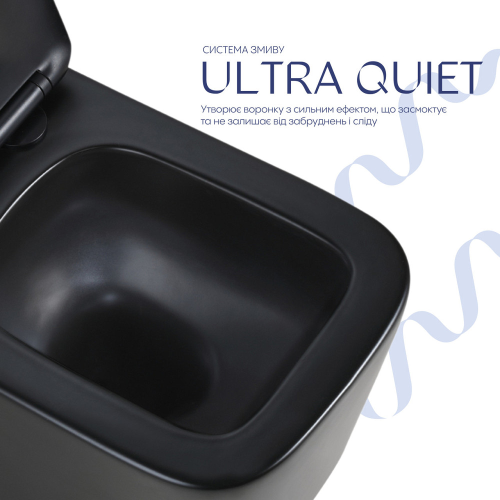 Унитаз подвесной Qtap Crow Ultra Quiet 485×340×290 мм, Matt Black, с сиденьем Slim Duroplast/ Soft-close/ Quick Release Киев - изображение 5