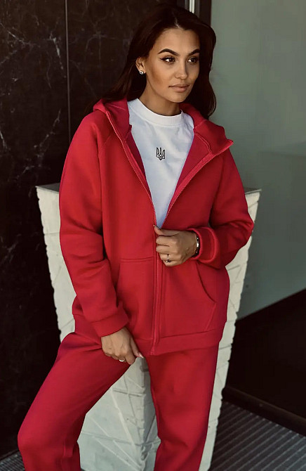 Зип худи женское оверсайз Красный 50/52 Харьков - изображение 2