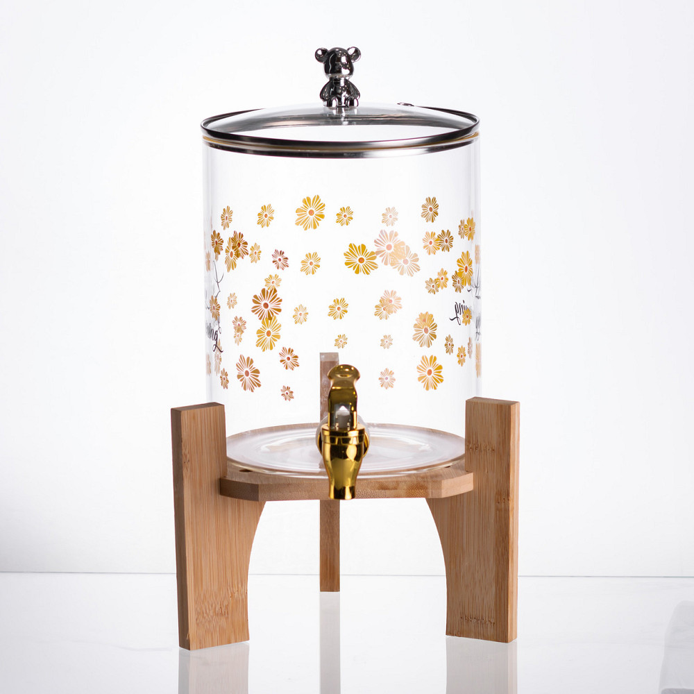 Лимонадниця з краном на дерев'яній підставці 3.6 л скляна лимонадниця диспенсер для напоїв HP-34-17 Коломия - фото 8