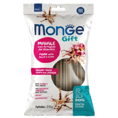 Ласощі для собак Monge Gift Dog Puppy and Junior Medium&amp;Maxi свинина з коренем кігтя диявола 210 г (8009470085601) Вінниця - фото 1