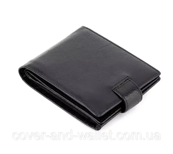 Горизонтальный мужской кошелек из высококачественной кожи черного цвета на кнопке Marco Coverna BK 010-823 Киев