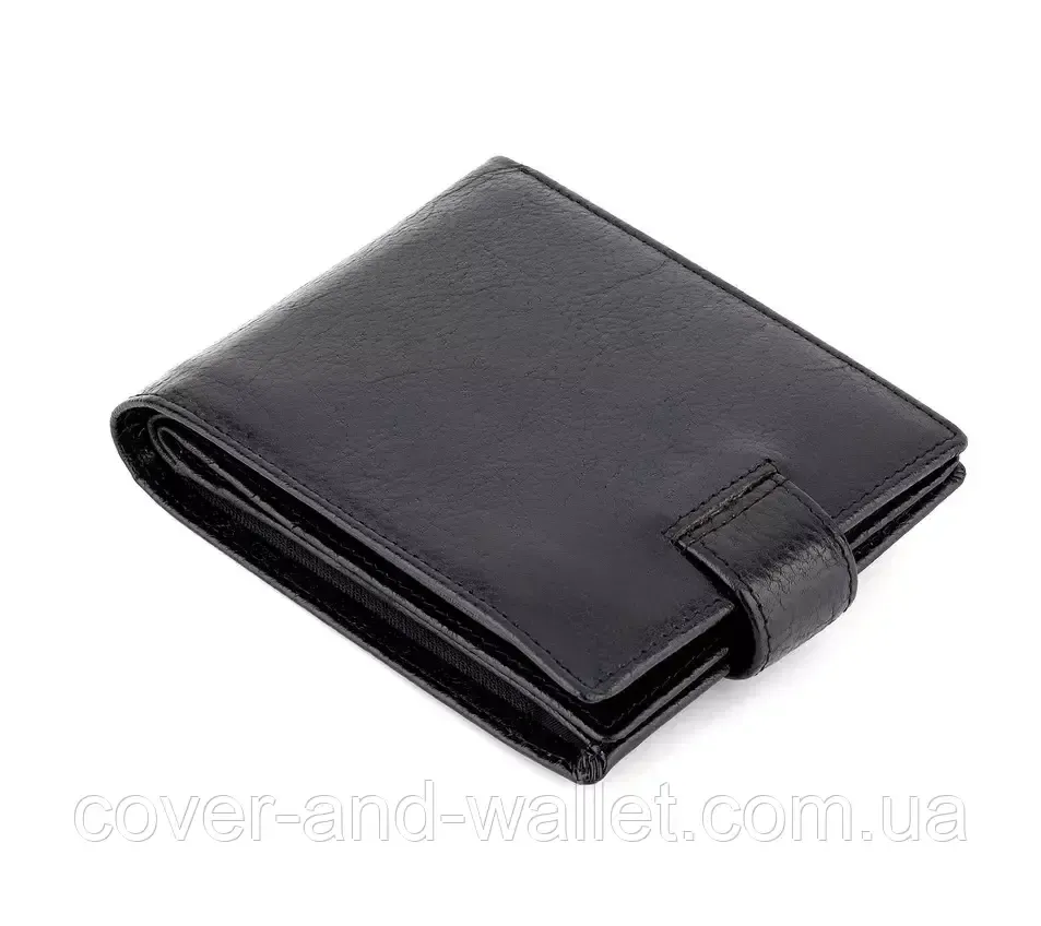 Горизонтальный мужской кошелек из высококачественной кожи черного цвета на кнопке Marco Coverna BK 010-823 Киев - изображение 5