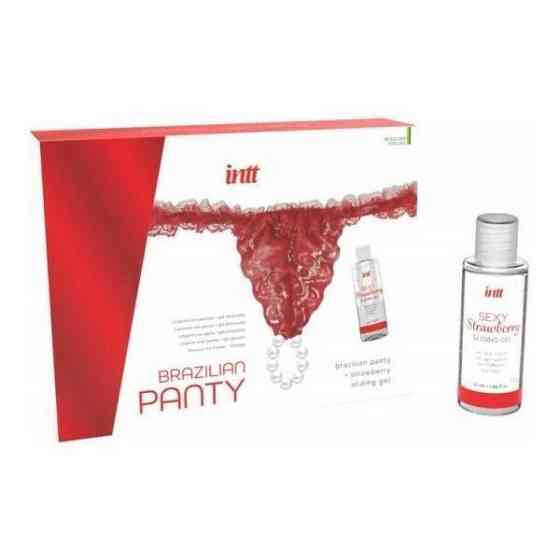Набор Intt BRAZILIAN PANTY RED: трусики на резинке S-XL с жемчужным кольцом + клубничный лубрикант Sex Aura Киев