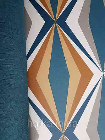 Шпалери вінілові на флізелін Petite Fleur 4 Rasch Texti 288697 на синьому тлі червоні птиці бірюзові квіти Київ