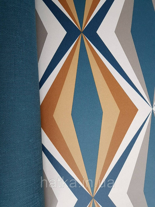 Шпалери вінілові на флізелін Petite Fleur 4 Rasch Texti 288697 на синьому тлі червоні птиці бірюзові квіти Київ - фото 3