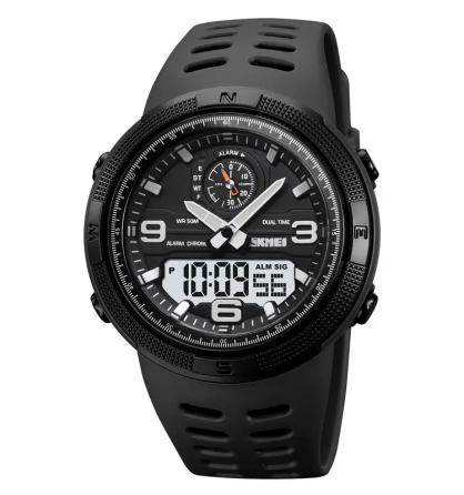 Чоловічий спортивний годинник Skmei 1655 (Чорний з білим табло) Вінниця