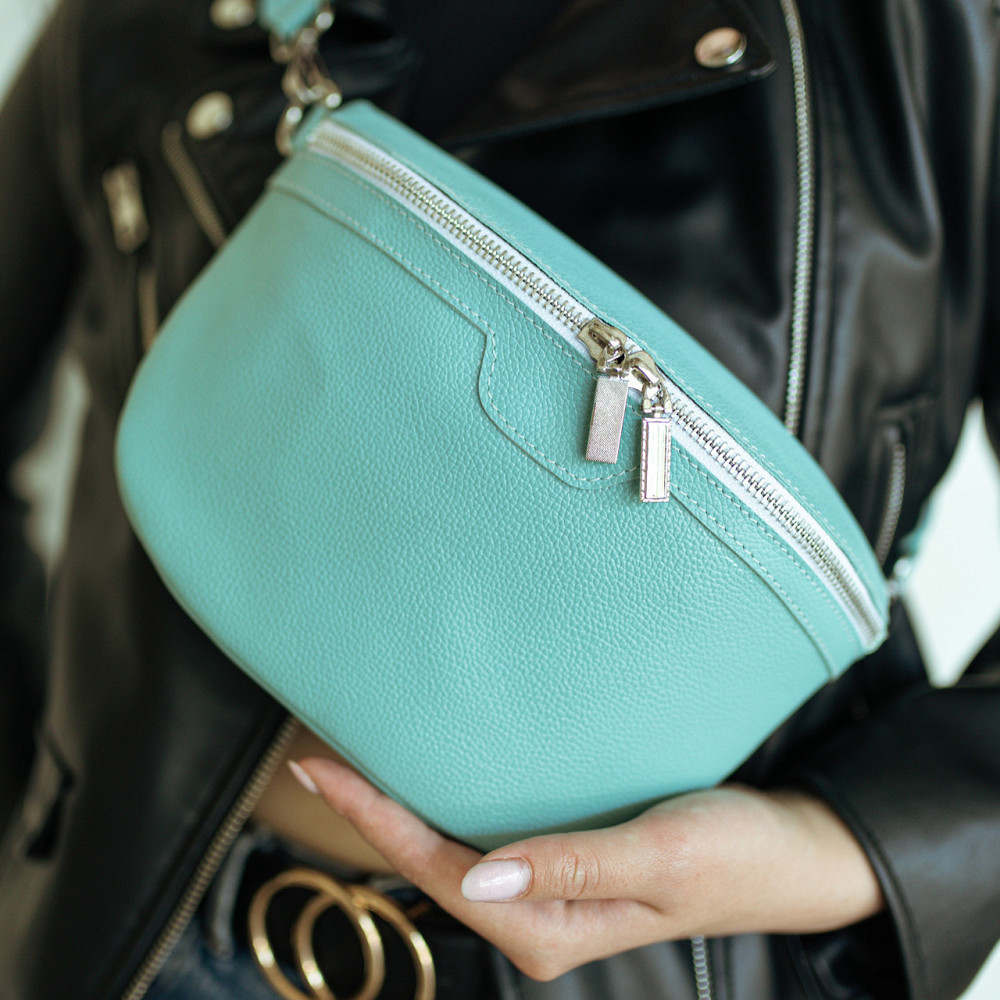 Кожаная бананка женская, поясная качественная классическая на каждый день, бирюзаMasterSem Киев - изображение 2