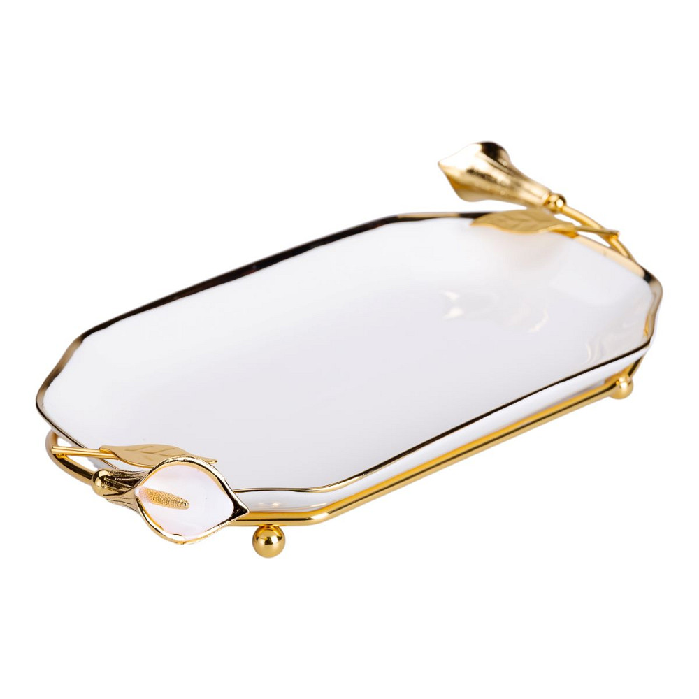 Yiwu порцелянова фруктовниця на підставці 26×15×3.5 см Біла із золотом HP-7-5 Киев - изображение 1