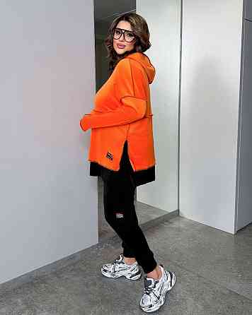 Женский стильный повседневный костюм из качественного велюра Оранжевый, 48/52 Одесса