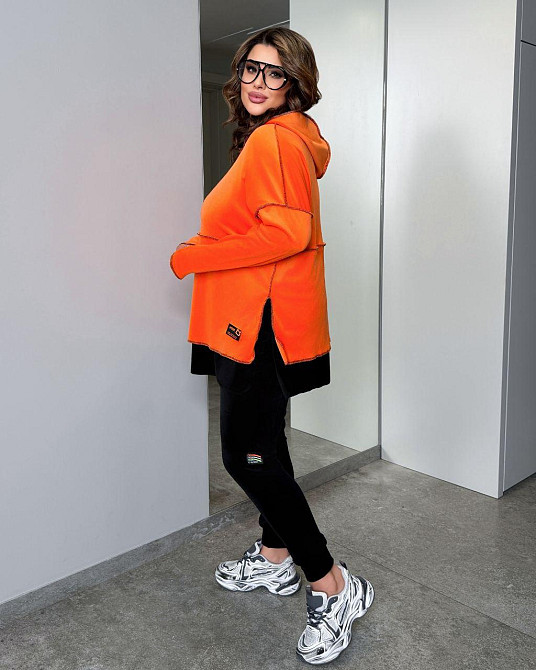 Женский стильный повседневный костюм из качественного велюра Оранжевый, 48/52 Одесса - изображение 4