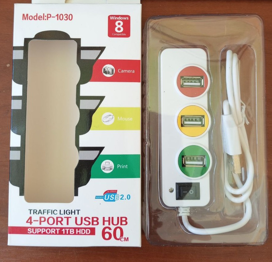 USB HUB на 4 порта USB 2.0, с выключателем, с индикатором питания, пассивный, белый, в коробке Полтава - изображение 1