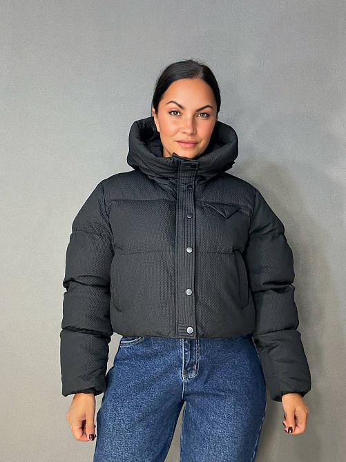 Куртка женская Lady Yep 10039 вафельная пуффер оверсайз с капюшоном черная, черный, 42 Киев - изображение 8
