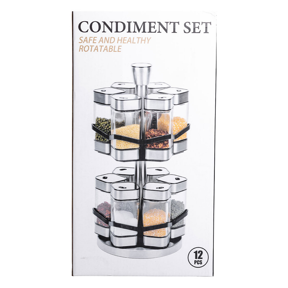 Набір для спецій на підставці 12 шт. 120 мл карусель для спецій Білий HP-1315 Коломия - фото 5