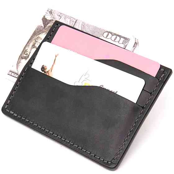 Практичный кожаный картхолдер GRANDE PELLE 11499 Черный Киев