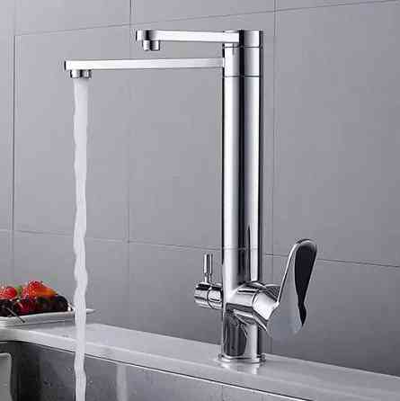 Смеситель для кухни для фильтрованной воды двухрычажный, кран кухонный с двойной ручкой WanFan Хром Каменец-Подольский