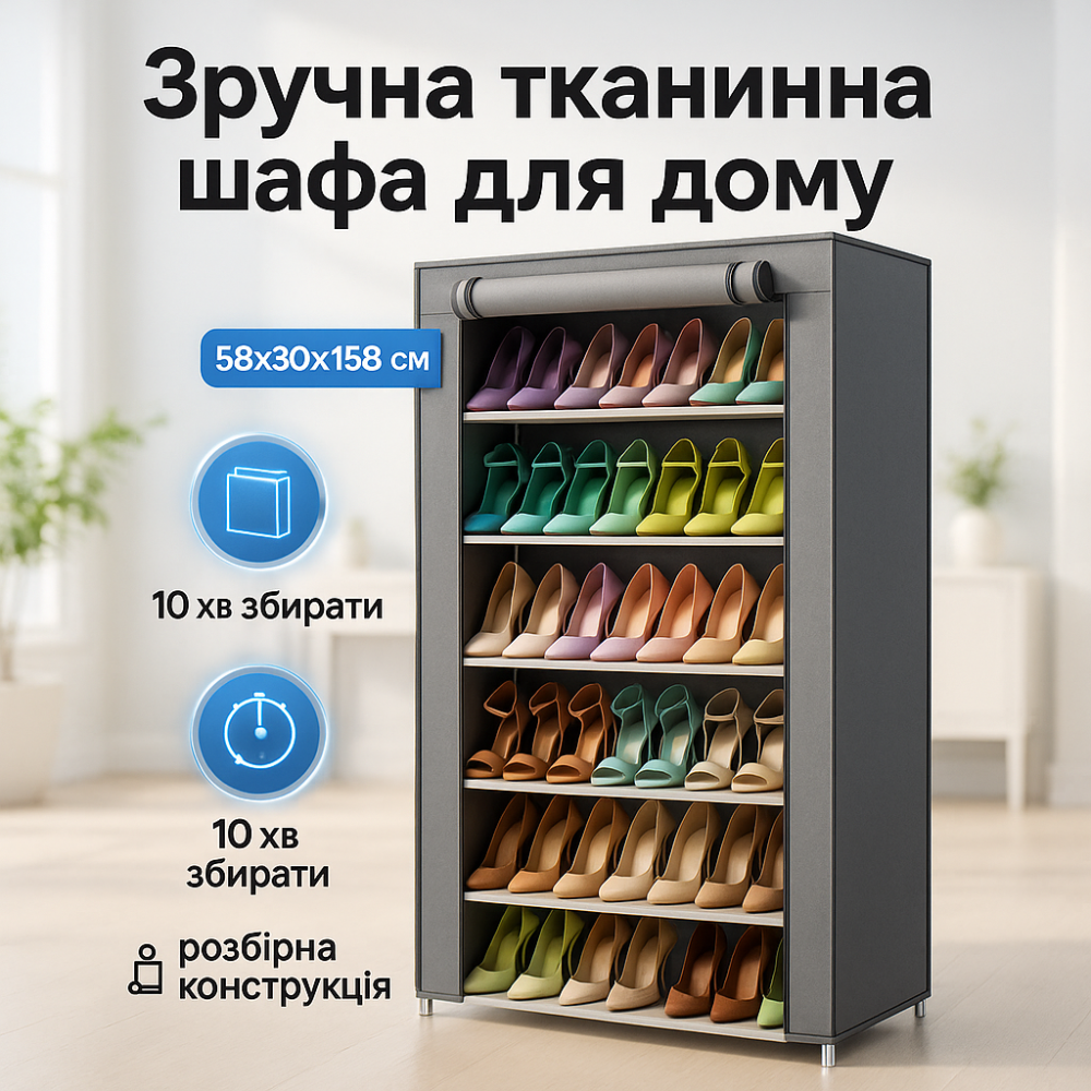 Шкаф складной тканевый с металлическими полками, Временный шкаф для одежды Тканевый для белья KC-25 Львов - изображение 2