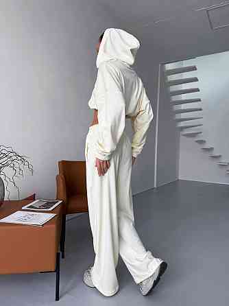 Жіночий велюровий костюм-двійка: худі на блискавці та штани Молочний, 42/44 Одеса