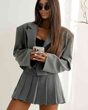 Женский стильный костюм двійка жакет + юбка-шорты люкс костюмка Серый, 46/48 Одесса